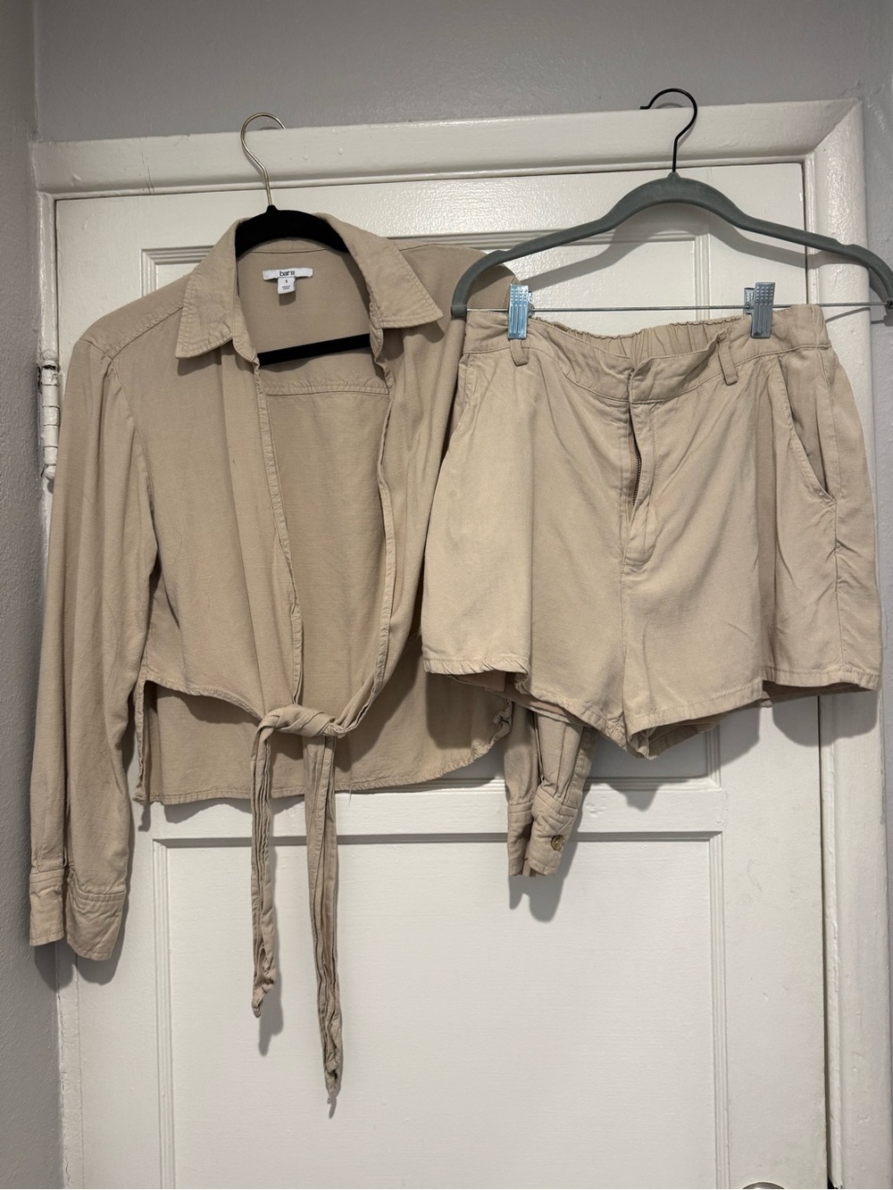 Bar III Beige High-Waist Drawstring Shorts